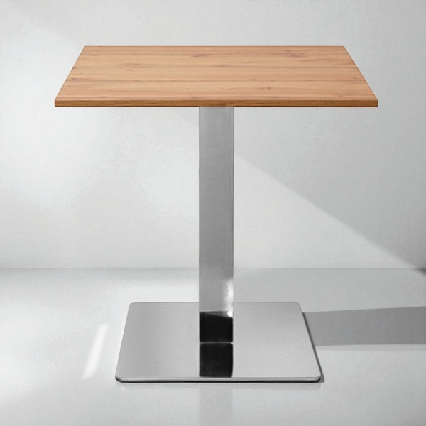Tavolo bar pub ristorante 70x70 cm base argento e piano laminato Rovere H 75