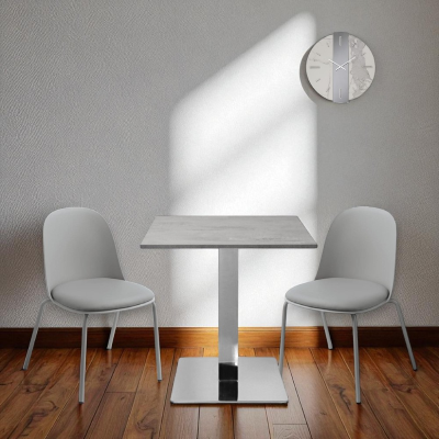 Table de bar 70x70 cm avec piètement argenté et plateau en stratifié Cemento H 75