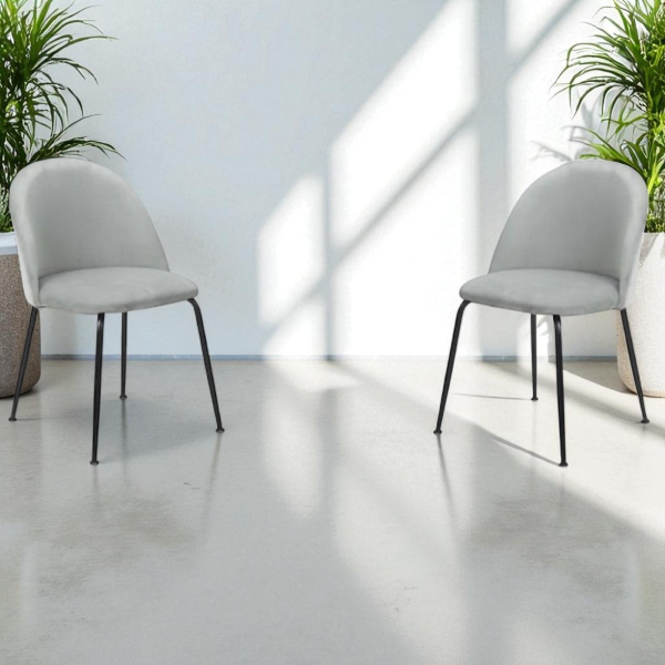 Kitchen chair in Light Gray velvet and Black metal legs - PARIS 2 chairs