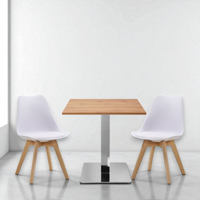 Tavolo bar pub ristorante 80x80 cm base argento e piano laminato Rovere Nodato H 75