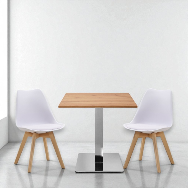 Tavolo bar pub ristorante 80x80 cm base argento e piano laminato Rovere Nodato H 75