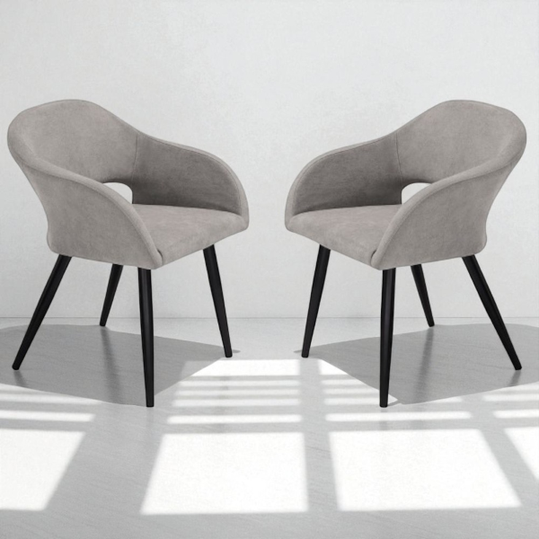 Silla acolchada en tela gris claro con estructura metálica WEST 2 sillas