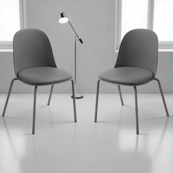 Sedia in polipropilene Grigio Scuro con seduta in ecopelle LETE 2 sedie