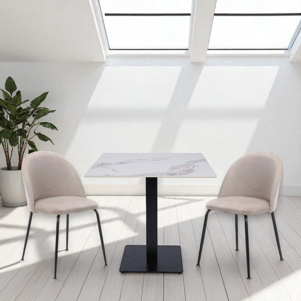 Tavolo bar pub ristorante quadrato 80x80 cm Top per esterno effetto Marmo oro venato H 75