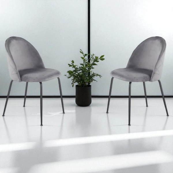 Dunkelgrauer Küchenstuhl aus Samt und schwarze Metallbeine – PARIS 2 Stühle