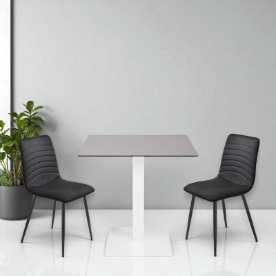 Outdoor-Stehtisch 80x80 cm mit weißem Untergestell und HPL-Zementplatte H 74