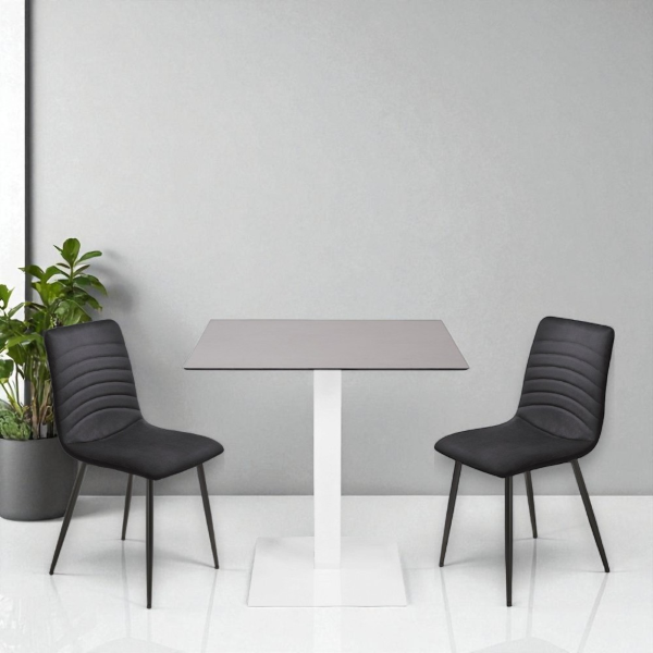 Outdoor-Stehtisch 80x80 cm mit weißem Untergestell und HPL-Zementplatte H 74