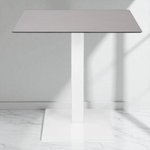 Mesa alta de exterior 80x80 cm con base blanca y tapa de cemento HPL Al. 74