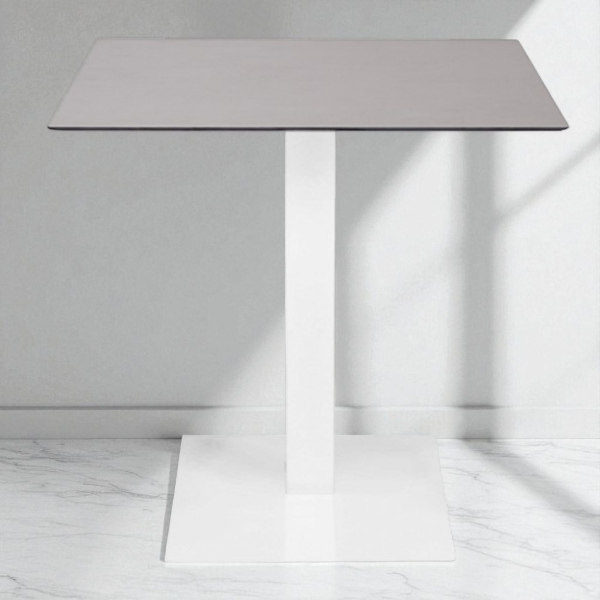 Outdoor-Stehtisch 80x80 cm mit weißem Untergestell und HPL-Zementplatte H 74