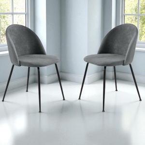 Esszimmerstuhl aus dunkelgrau Stoff und schwarzen Metallbeinen - KAREN 2 Stühle