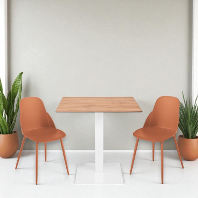 Tavolo bar pub ristorante da esterno 80x80 cm base bianca e piano in HPL Rovere Nodato H 74