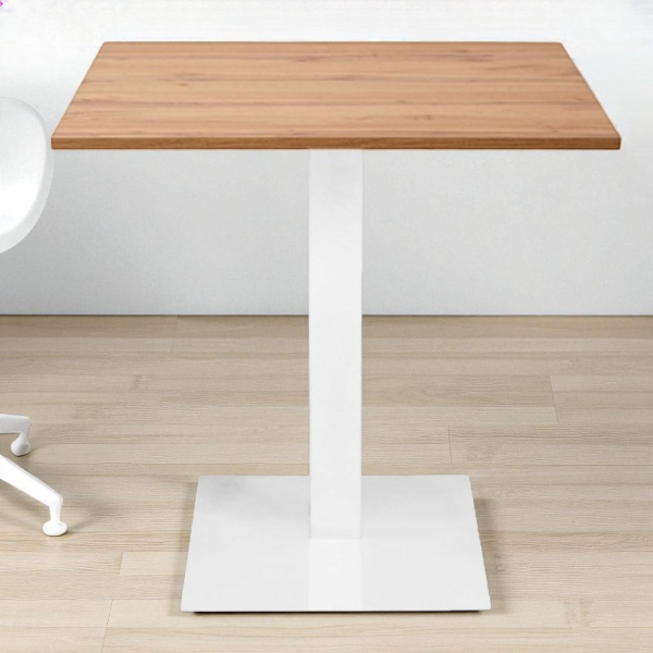 Tavolo bar ristorante 80x80 cm base bianca piano laminato Rovere Nodato H 75