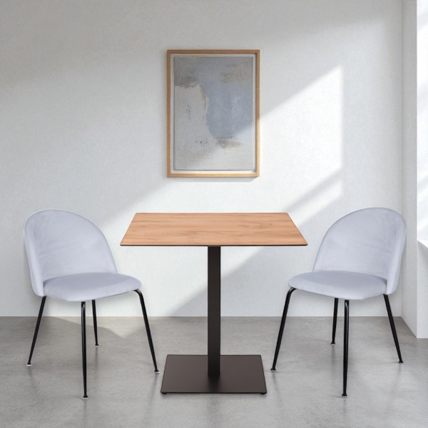 Square outdoor bar table 80x80 cm with knotted oak HPL top