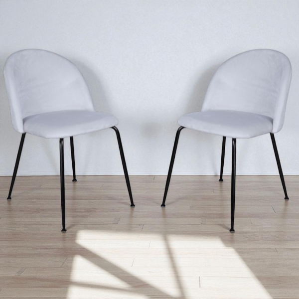 Esszimmerstuhl aus perlgrauem Samt mit schwarzen Metallbeinen – PARIS 2 Stühle