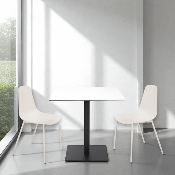 Square outdoor bar table 80x80 cm with white HPL top