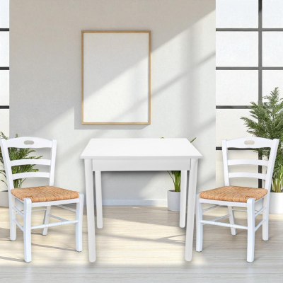Fixed wooden table with round legs RESTAURANT measuring 90x90 white