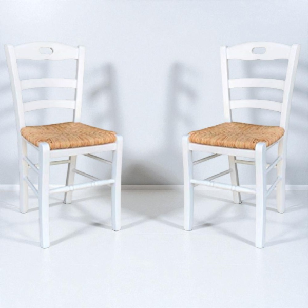 Chaise de cuisine avec assise en paille LOIRE Laqué Blanc SET 2 PCS