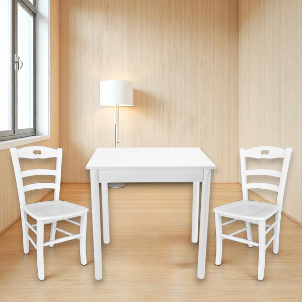 Chaise de cuisine avec assise en bois LOIRE Laqué Blanc SET 2 PCS
