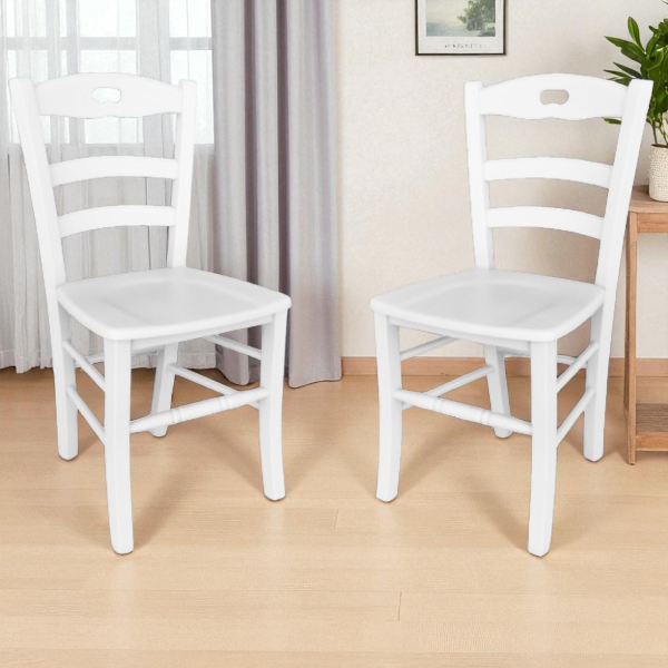 Chaise de cuisine avec assise en bois LOIRE Laqué Blanc SET 2 PCS