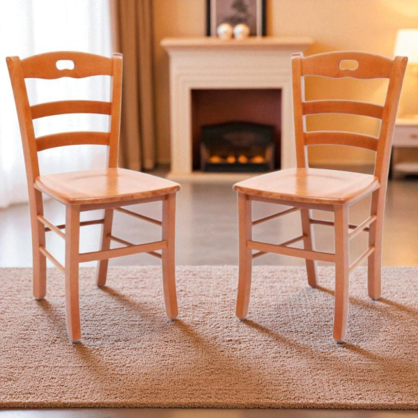 Chaise de cuisine avec assise en bois LOIRE Merisier SET 2 PCS