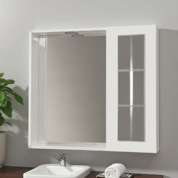 Miroir conteneur avec porte angulaire et lumière LED Blanc Brillant 68 cm
