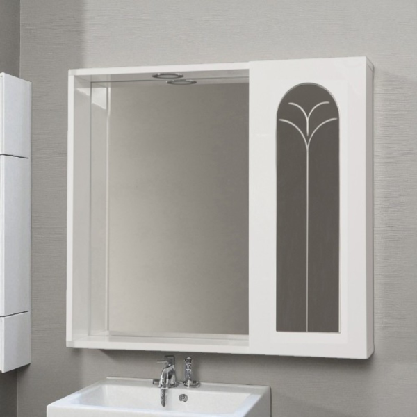 Mirror container with palm door and LED light Glossy White 68 cm