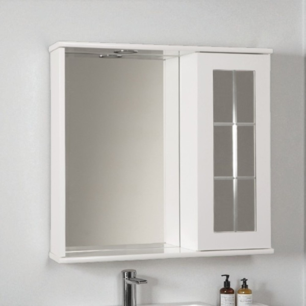 Specchiera contenitore 69 cm con anta inglesina e luce Led  Bianco Lucido