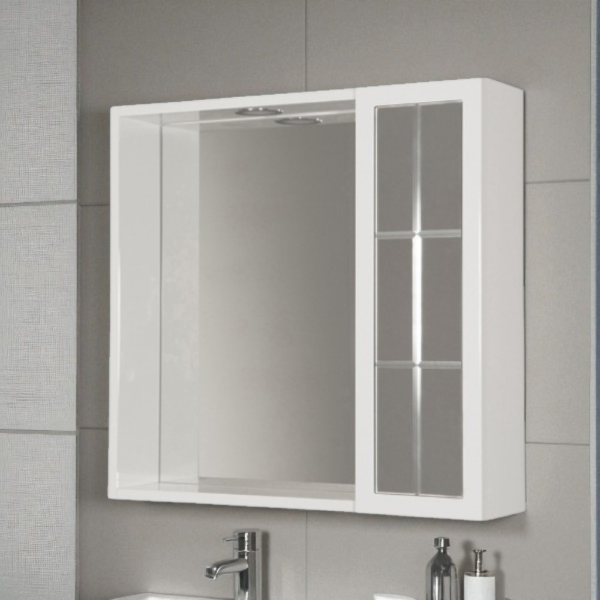 Bathroom mirror 60 cm with 1 door and LED light in Gloss White lacquer
