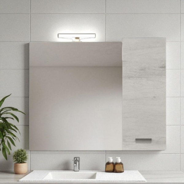 Specchio da bagno 95 cm con pensile a 1 anta Quercia Bianco. 