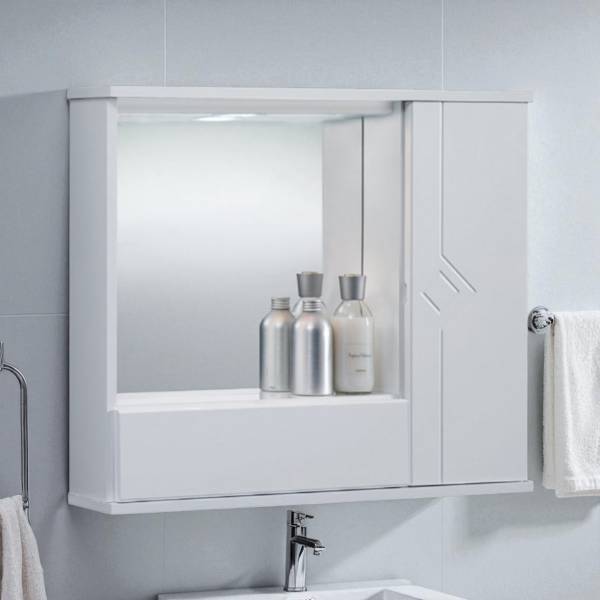 Specchiera mobile contenitore da bagno GIOVE 70 bianco lucido a 1 anta e luce LED