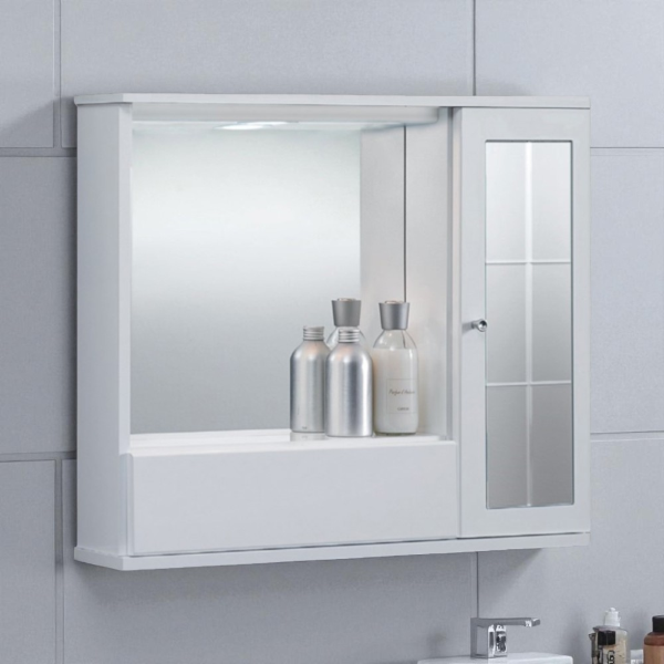 Specchiera mobile contenitore da bagno GIOVE 60 bianco lucido a 1 anta con specchio e luce LED