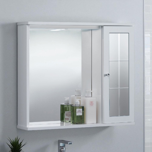 Specchiera da bagno NETTUNO 70 bianco lucido con 1 anta a specchio e luce LED  