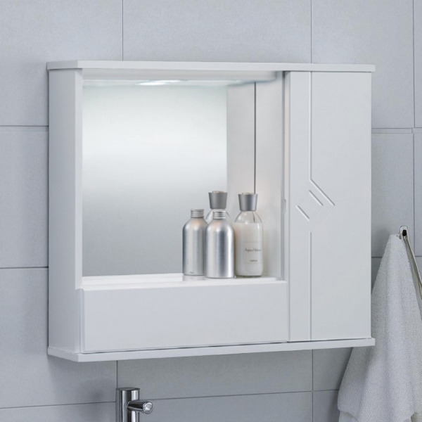 GIOVE 60 glossy white bathroom cabinet with 1 door and LED light