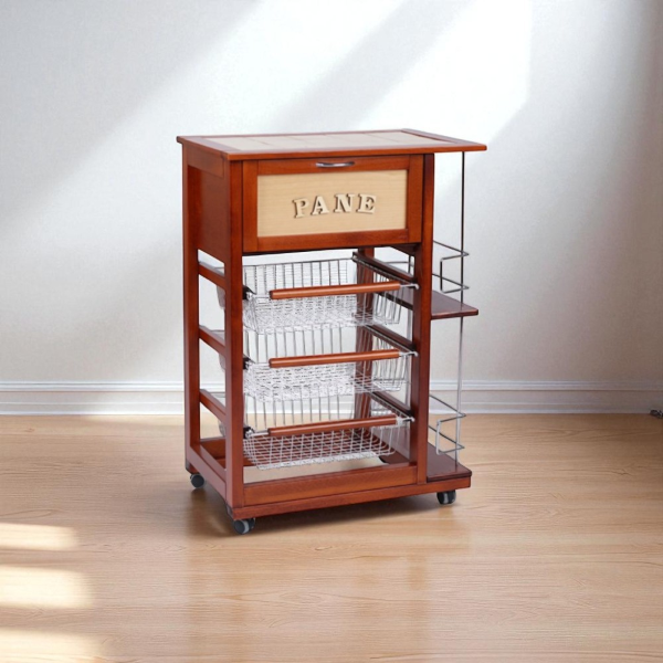 Bread trolley with bottle holder and fruit baskets Cherry