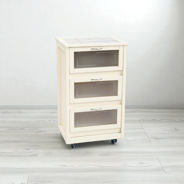 Ivory Cabinet Trolley with Glass Drop-Down Doors LANDHELL