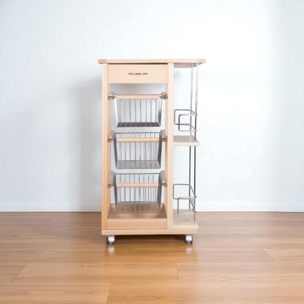 SLIM kitchen trolley fruit holder with bottle holder Natural