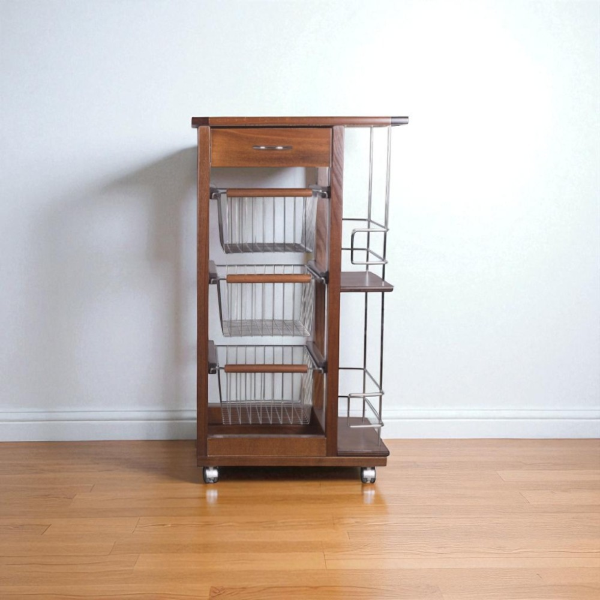 Carrello da cucina SLIM portafrutta con portabottiglie Noce