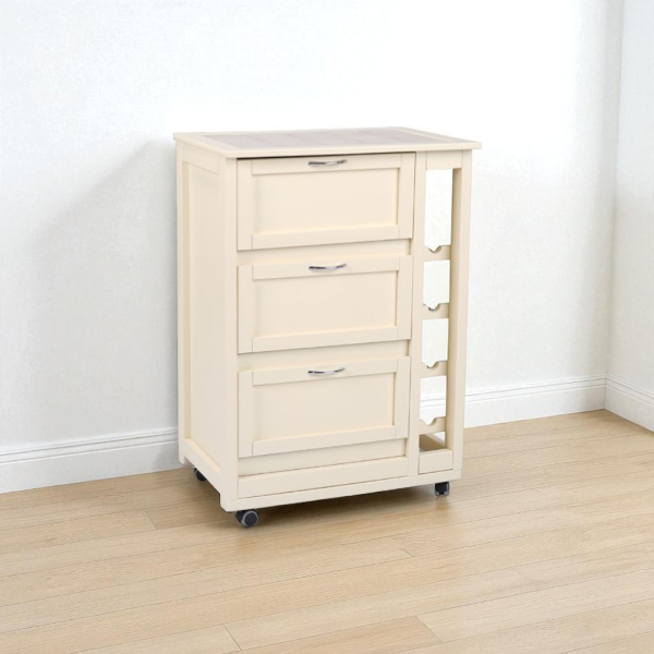Cabinet cart with flap doors and bottle holder in wood, IVORY