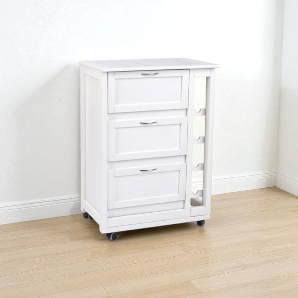 Cart with flap doors and wooden bottle holder ,White