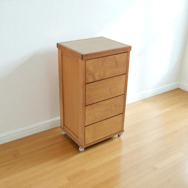 Space-saving trolley in beech wood with drawers LANDHELL Tabacco