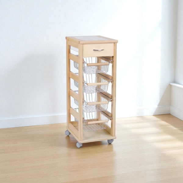 Space-saving cart,fruit bowl and drawers,Natural