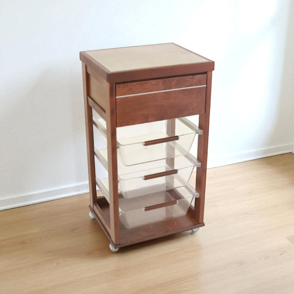 Walnut wooden trolley with polycarbonate fruit baskets LANDHELL