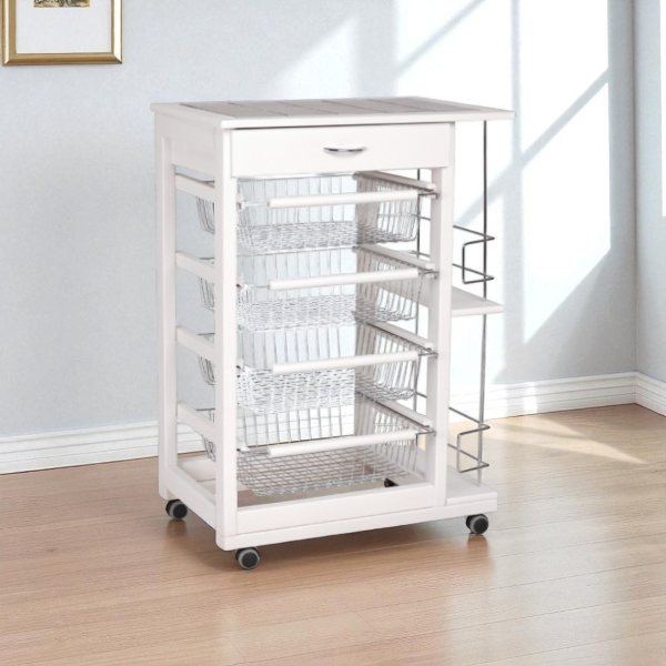 Kitchen trolley fruit holder with bottle holder LANDHELL White