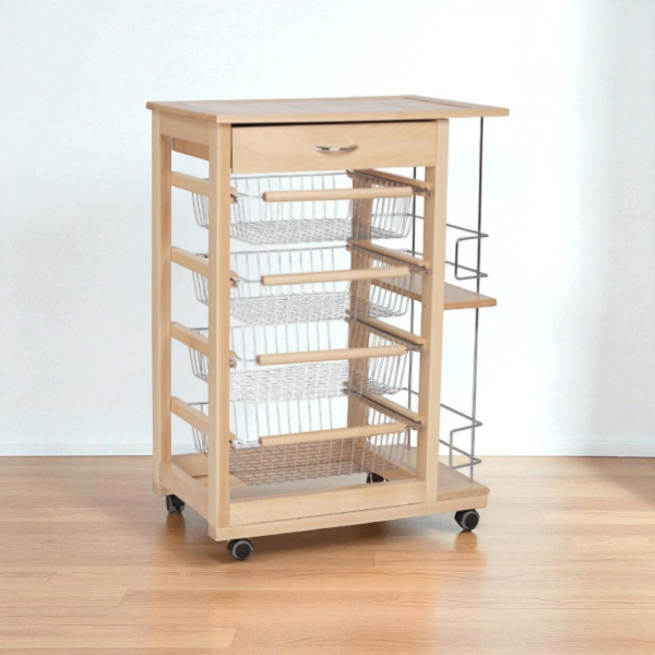 Kitchen trolley fruit holder with bottle holder LANDHELL Natural