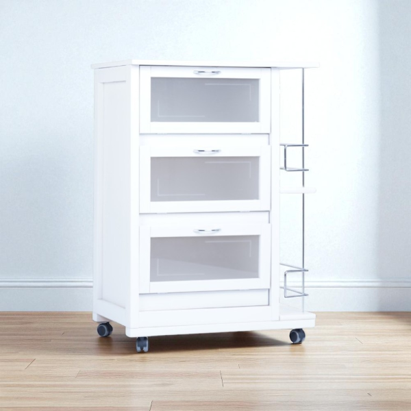 Landhell White Drop-Down Trolley with Bottle Holder