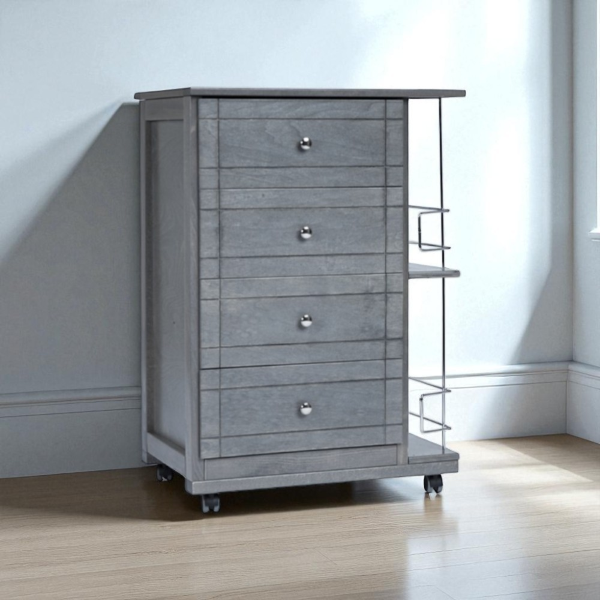 Carrello da cucina GIADA con 4 cassetti e portabottiglie Grigio