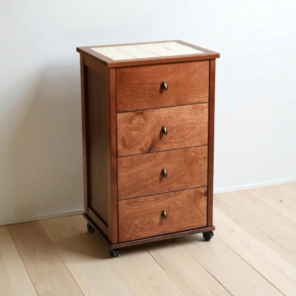 POKER kitchen trolley with drawers and ceramic top Walnut