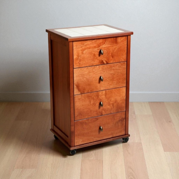 POKER kitchen trolley with drawers and ceramic top Cherry