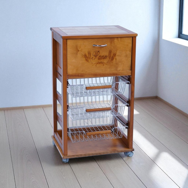 Fruit cart with bread basket, oak