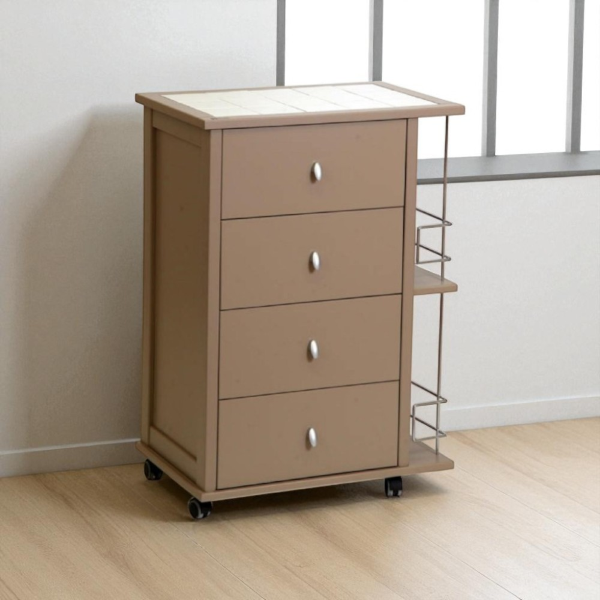 Carrello da cucina POKER con cassetti e portabottiglie Tortora